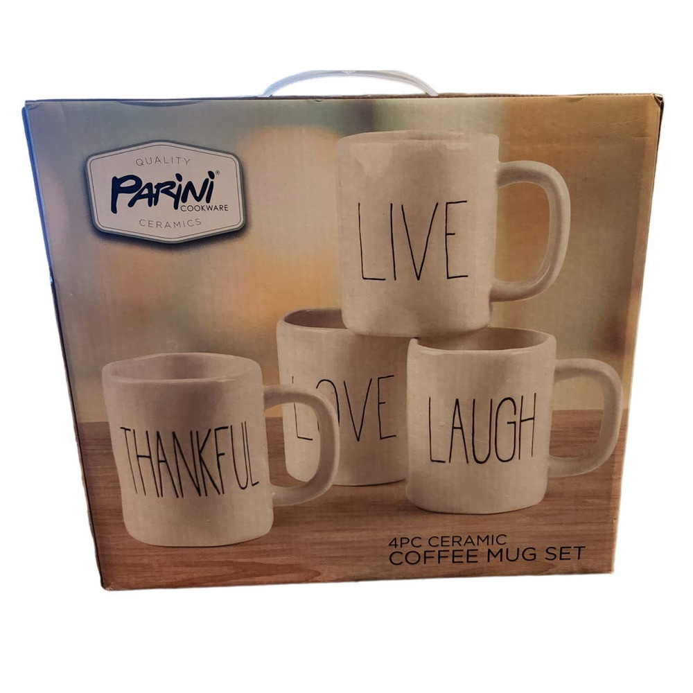 Coffee Mug Set 4 PC Ceramic  Parini Cookware Love Thankful Live Laugh